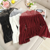 Μοντέρνα γυναικεία μπλούζα με ωοειδές λαιμό και φαρδιά μανίκια σε διάφορα χρώματα