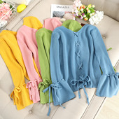 Pulover de dama modern cu cravate si decolteu in V in mai multe culori