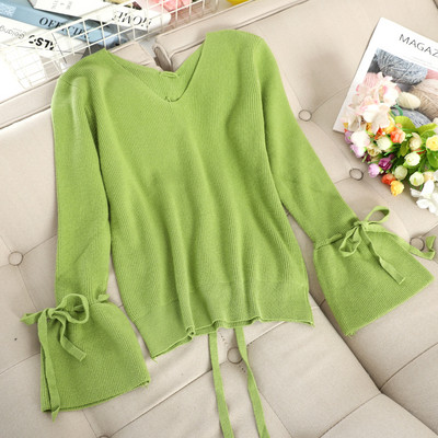 Pulover de dama modern cu cravate si decolteu in V in mai multe culori