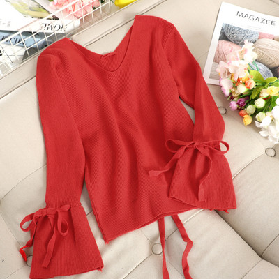 Pulover de dama modern cu cravate si decolteu in V in mai multe culori