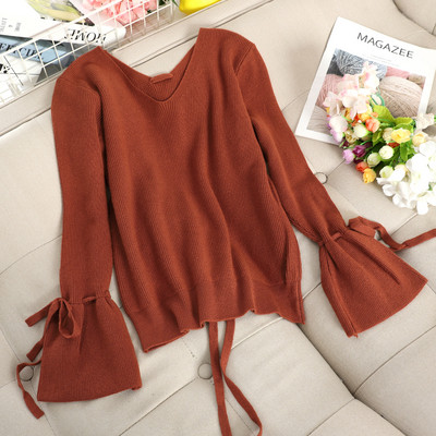 Pulover de dama modern cu cravate si decolteu in V in mai multe culori