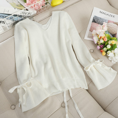 Pulover de dama modern cu cravate si decolteu in V in mai multe culori