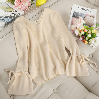 Pulover de dama modern cu cravate si decolteu in V in mai multe culori