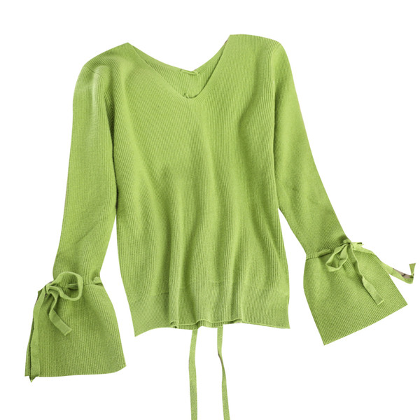 Pulover de dama modern cu cravate si decolteu in V in mai multe culori