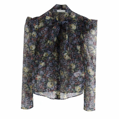 Cămașă modernă de șifon de damă, cu decolteu și model cu model