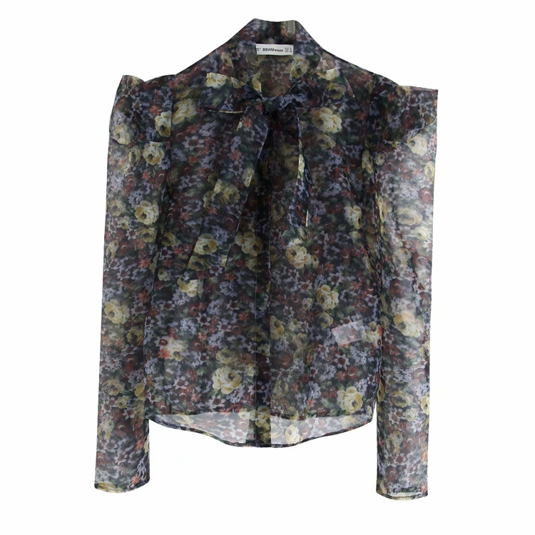 Cămașă modernă de șifon de damă, cu decolteu și model cu model