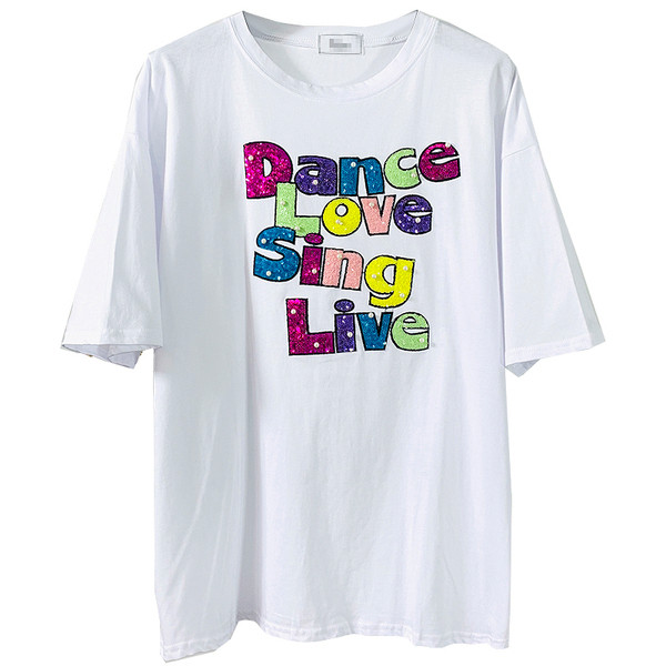 Καθημερινή γυναικεία μπλούζα με στρογγυλό λαιμόκοψη και πολύχρωμη επιγραφή