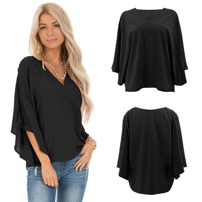 Μοντέρνα γυναικεία μπλούζα με λαιμόκοψη και μανίκια 3/4 σε πέντε χρώματα