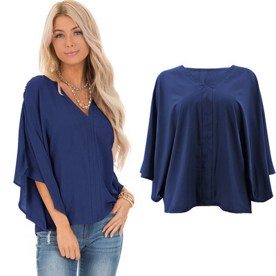 Μοντέρνα γυναικεία μπλούζα με λαιμόκοψη και μανίκια 3/4 σε πέντε χρώματα