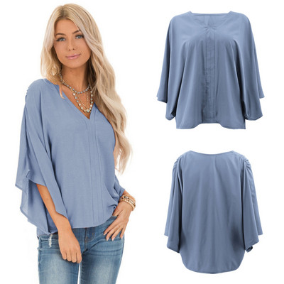 Μοντέρνα γυναικεία μπλούζα με λαιμόκοψη και μανίκια 3/4 σε πέντε χρώματα