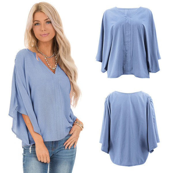 Μοντέρνα γυναικεία μπλούζα με λαιμόκοψη και μανίκια 3/4 σε πέντε χρώματα