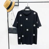 Női póló rátéttel - fekete-fehér csillagok