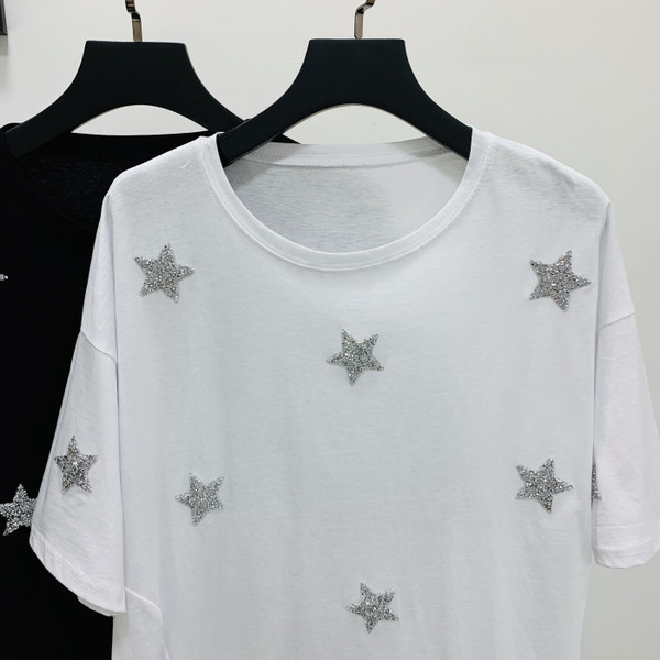 Női póló rátéttel - fekete-fehér csillagok