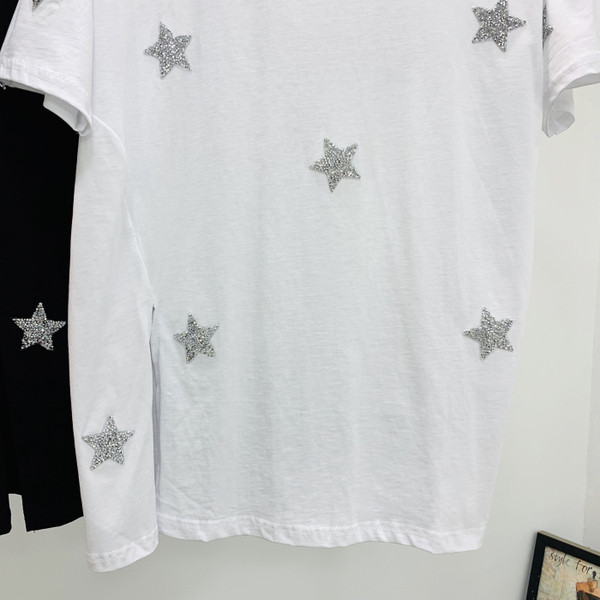 Női póló rátéttel - fekete-fehér csillagok