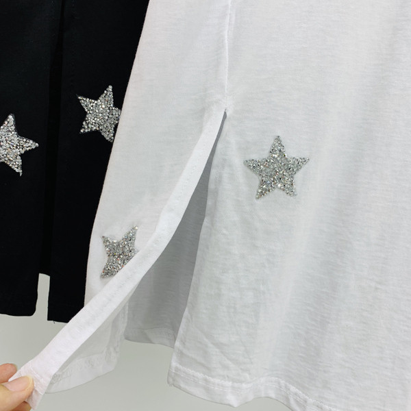 Női póló rátéttel - fekete-fehér csillagok