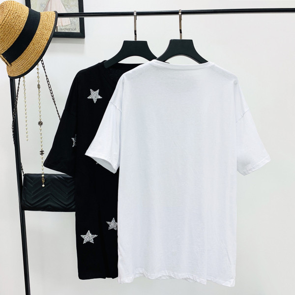 Női póló rátéttel - fekete-fehér csillagok