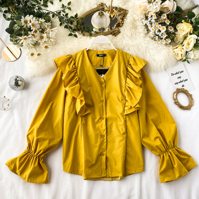 Casual γυναικείο πουκάμισο με κουμπιά και μπούκλες σε τρία χρώματα