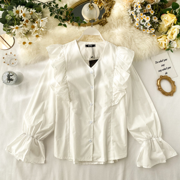 Casual γυναικείο πουκάμισο με κουμπιά και μπούκλες σε τρία χρώματα