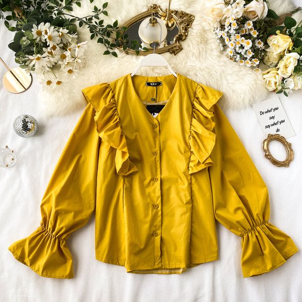 Casual γυναικείο πουκάμισο με κουμπιά και μπούκλες σε τρία χρώματα