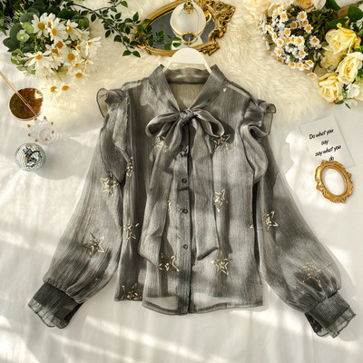 Μοντέρνο γυναικείο πουκάμισο με κορδέλα σε διάφορα χρώματα