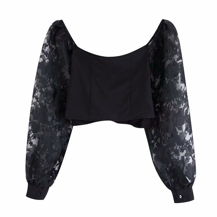 Γυναικέια κομψή μπλούζα με μανίκια τούλι και γυμνούς ώμους