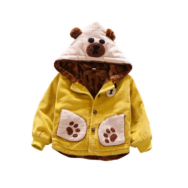 Geaca pentru copii model nou cu element 3D si captuseala moale in galben si maro