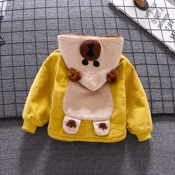 Geaca pentru copii model nou cu element 3D si captuseala moale in galben si maro