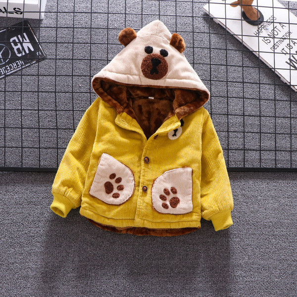 Geaca pentru copii model nou cu element 3D si captuseala moale in galben si maro
