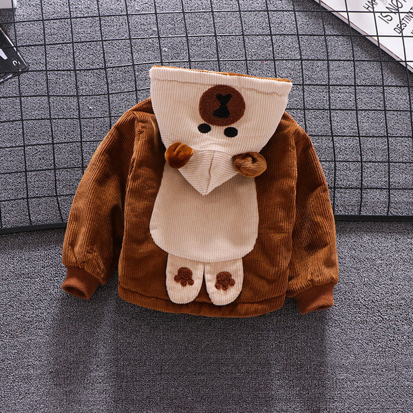 Geaca pentru copii model nou cu element 3D si captuseala moale in galben si maro