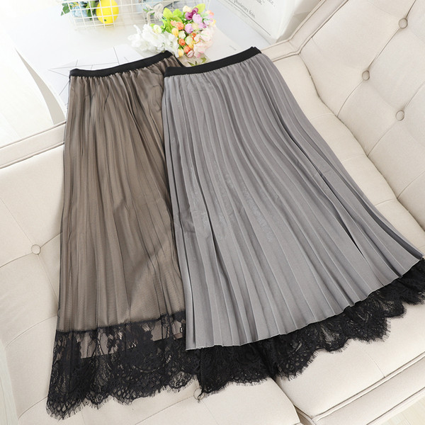 Fusta de dama plisata cu dantela in mai multe culori
