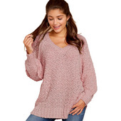 Μοντέρνο γυναικείο πουλόβερ με βαθύ λαιμόκοψη και μακρύ μανίκι σε πέντε χρώματα