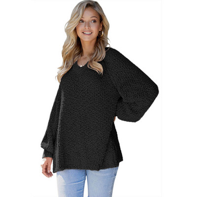 Μοντέρνο γυναικείο πουλόβερ με βαθύ λαιμόκοψη και μακρύ μανίκι σε πέντε χρώματα