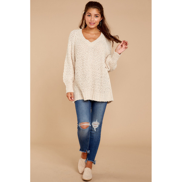 Μοντέρνο γυναικείο πουλόβερ με βαθύ λαιμόκοψη και μακρύ μανίκι σε πέντε χρώματα