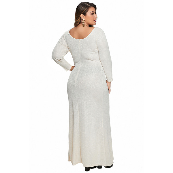 Nagy méretű, modern női hosszú ruha, hosszú ujjal és O-nyakú kék-fehér színben