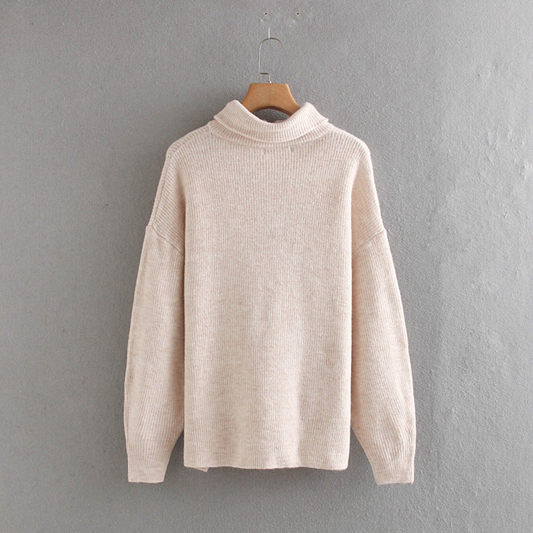 Μακρύ πουλόβερ με κλασικό κολάρο και φερμουάρ σε μπεζ χρώμα