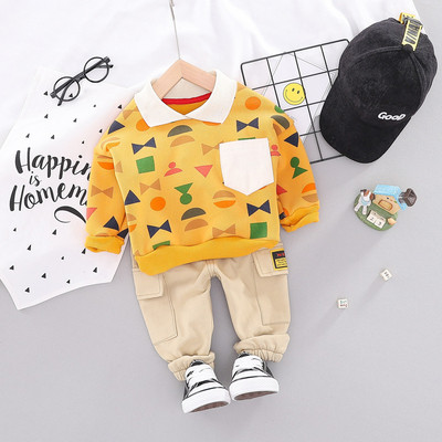 Új modell gyerekszett fiúknak kétrészes blúz mintás zsebbel + zsebes nadrág