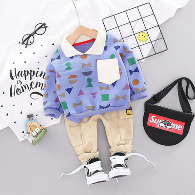 Új modell gyerekszett fiúknak kétrészes blúz mintás zsebbel + zsebes nadrág