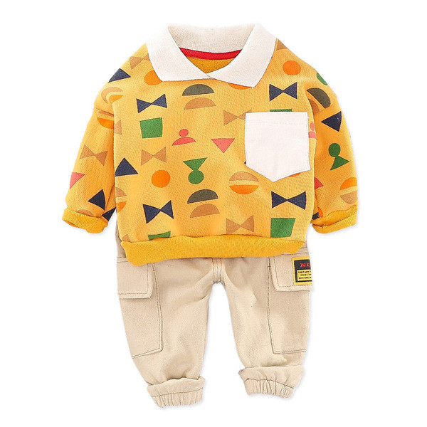 Új modell gyerekszett fiúknak kétrészes blúz mintás zsebbel + zsebes nadrág