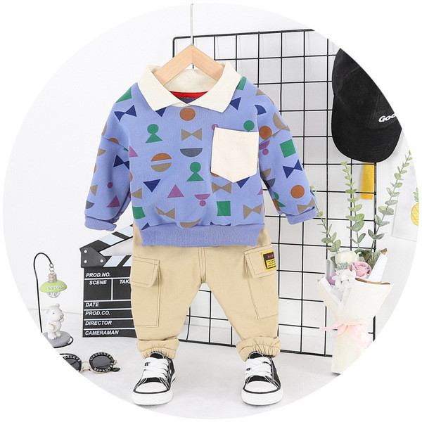 Új modell gyerekszett fiúknak kétrészes blúz mintás zsebbel + zsebes nadrág