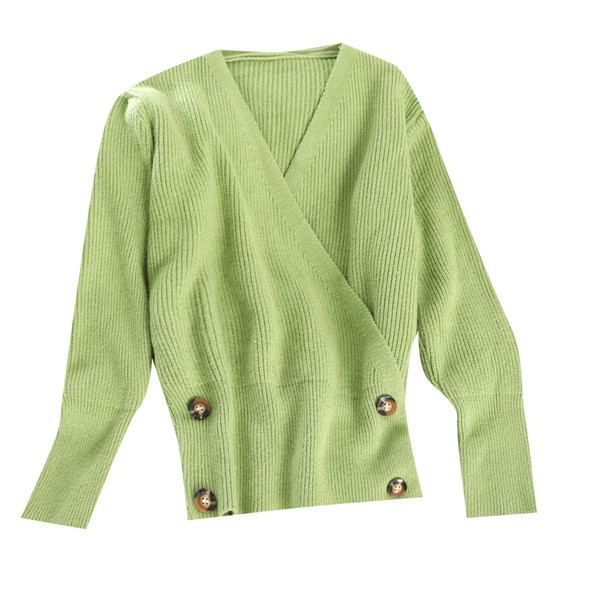 Μοντέρνο γυναικείο πουλόβερ τ με κουμπιά και λαιμόκοψη σε διάφορα χρώματα