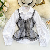 Stílusos női ing fehér és fekete színben, tüllrel