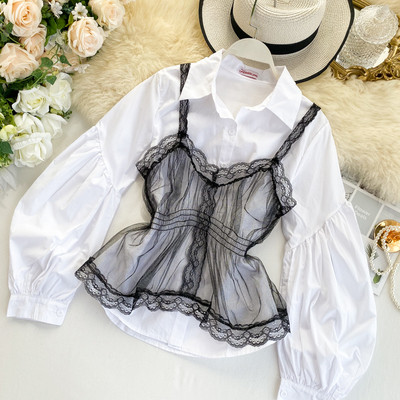 Stílusos női ing fehér és fekete színben, tüllrel