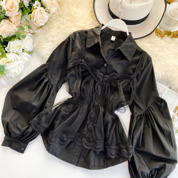 Stílusos női ing fehér és fekete színben, tüllrel