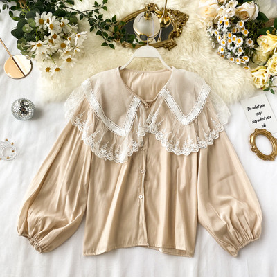 Cămașă de damă modernă cu guler din dantelă în mai multe culori