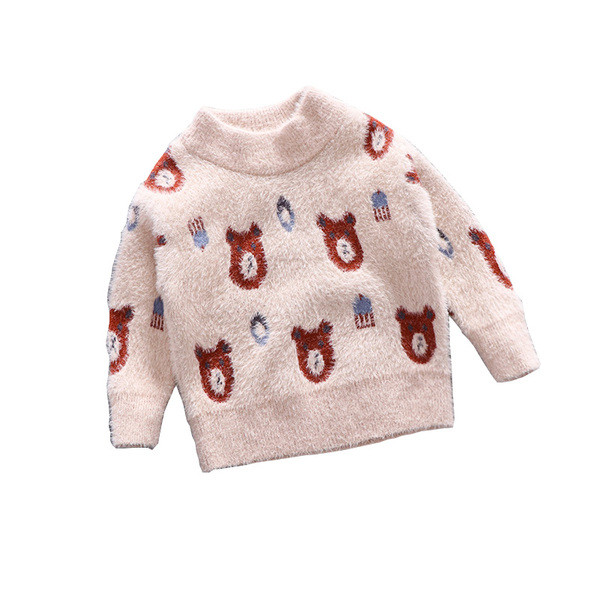 Pulover actual pentru copii pentru baieti cu guler polo inalt de culoare maro si bej