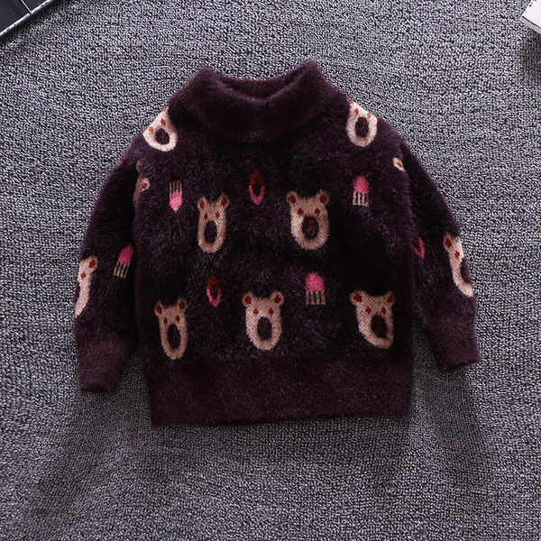 Pulover actual pentru copii pentru baieti cu guler polo inalt de culoare maro si bej