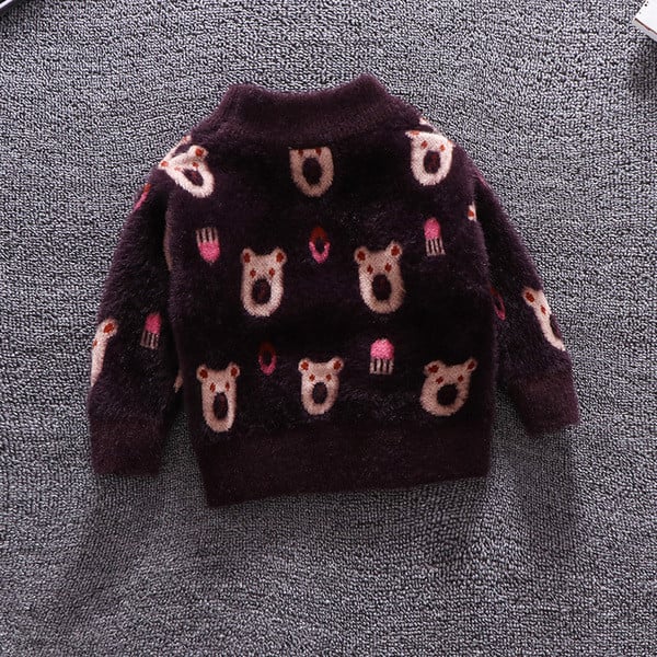 Pulover actual pentru copii pentru baieti cu guler polo inalt de culoare maro si bej