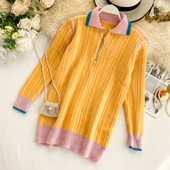 Pulover casual dama cu fermoar de culoare galbena