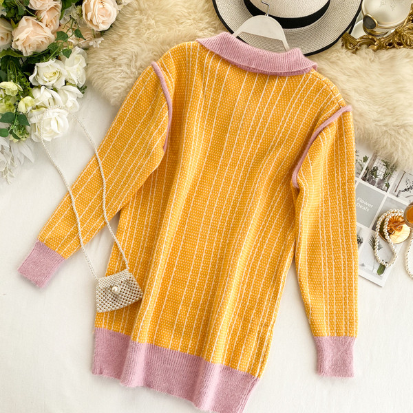 Pulover casual dama cu fermoar de culoare galbena