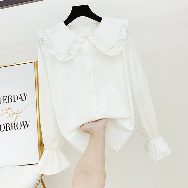 Γυναικείο πουκάμισο με κολάρο και κουμπιά σε λευκό χρώμα